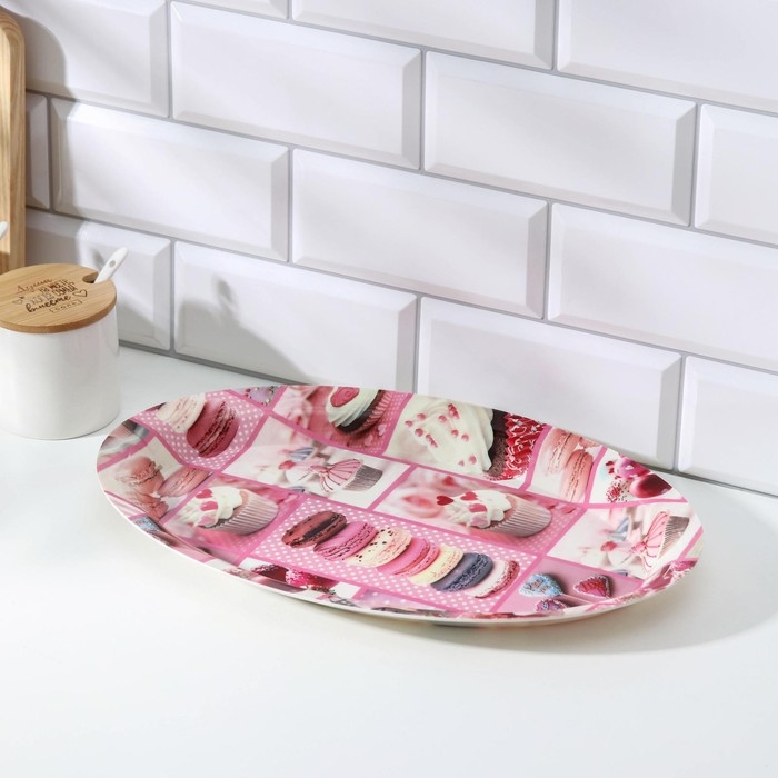 Поднос овальный Доляна «Макаруны», 37×24×3 см, цвет МИКС Поднос овальный Доляна «Макаруны», 37×24×3 см, цвет МИКС