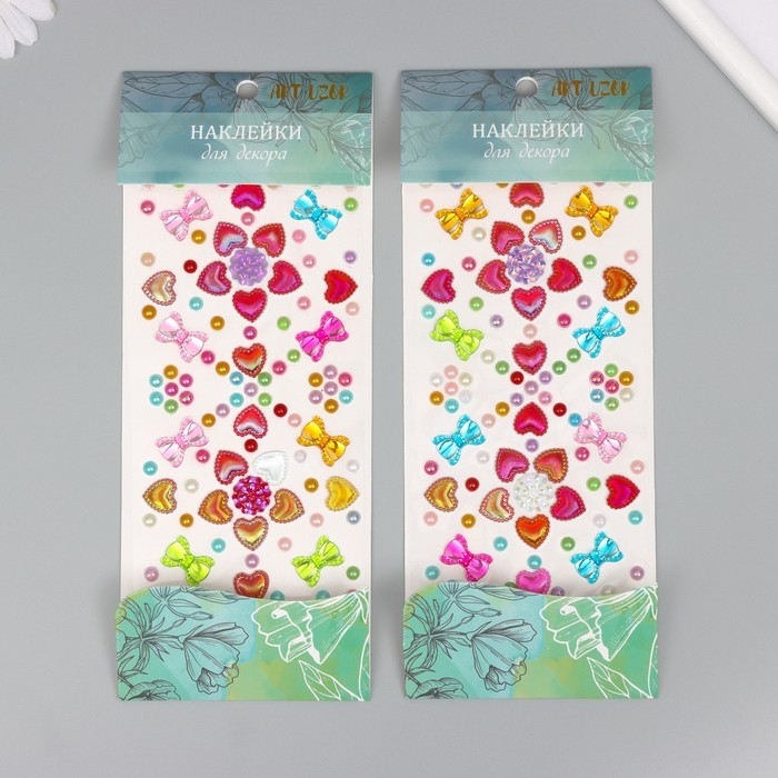 Наклейка пластик стразы "Розочки и бантики" МИКС 25х10 см