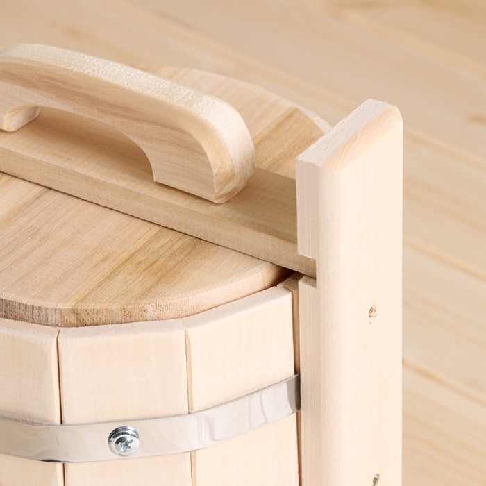 Кадка-бочка для засолки из липы, 5 л, нержавеющий обруч, с крышкой, Кадка-бочка для засолки из липы, 5 л, нержавеющий обруч, с крышкой, "Добропаровъ"