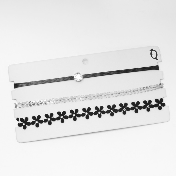 Чокер «Трио» цветок и стрелы (набор 3 шт.), цвет чёрно-серебряный, 38 см Чокер «Трио» цветок и стрелы (набор 3 шт.), цвет чёрно-серебряный, 38 см