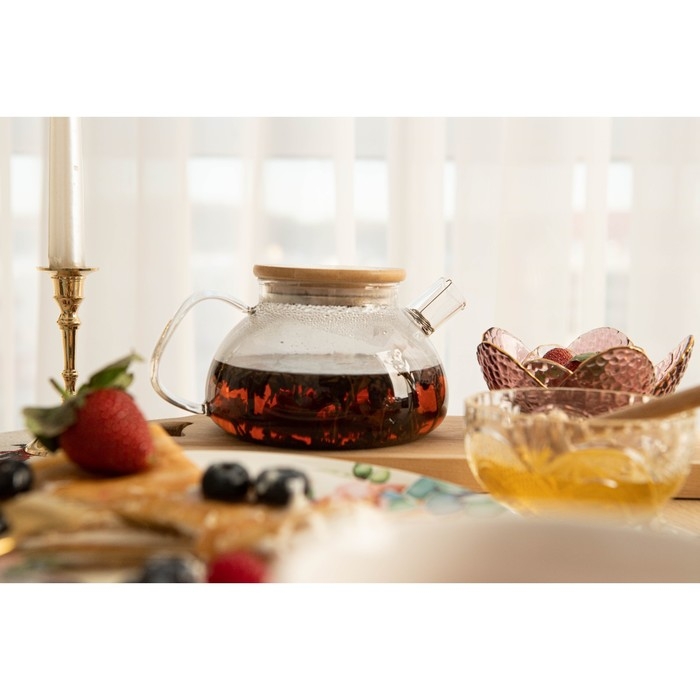 Чайник стеклянный заварочный с бамбуковой крышкой и металлическим фильтром Magistro «Эко», 600 мл Чайник стеклянный заварочный с бамбуковой крышкой и металлическим фильтром Magistro «Эко», 600 мл