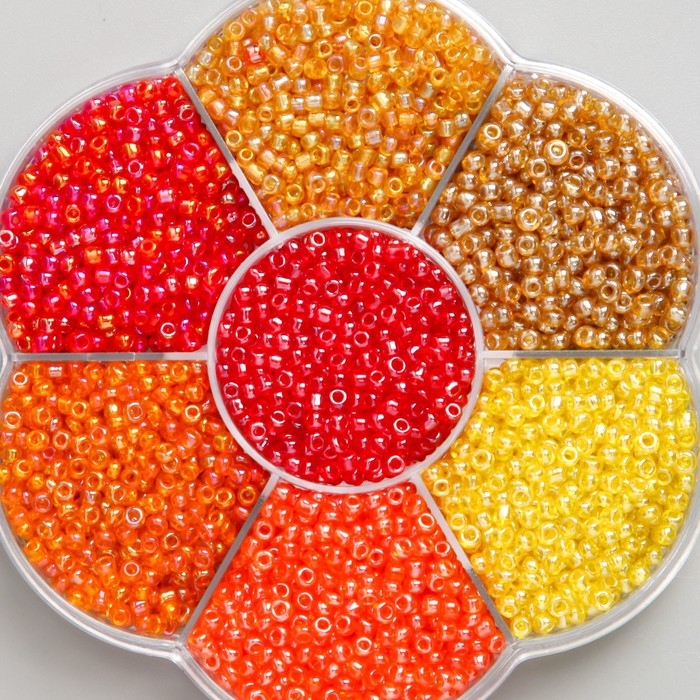 Бисер стекло 12/0 в цветке  Бисер стекло 12/0 в цветке "Палитра красного" перелив. перламутр 7 цветов х 8  гр 8,2х8,2х2 см   990