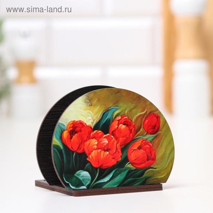 Набор для специй с салфетницей Набор для специй с салфетницей "Красные тюльпаны", 13х10х10 см, микс