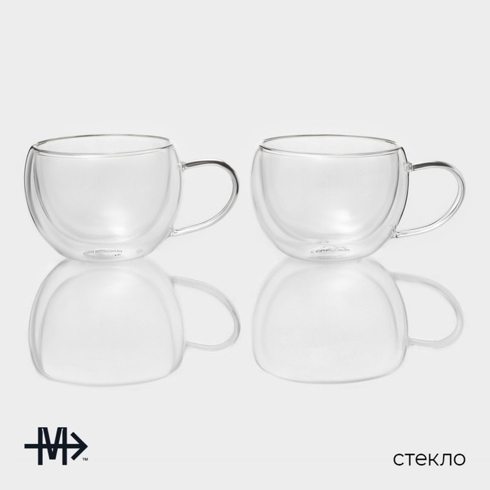 Набор стеклянных кружек с двойными стенками Magistro «Лиди», 250 мл, 13,5×10×7,5 см, 2 шт Набор стеклянных кружек с двойными стенками Magistro «Лиди», 250 мл, 13,5×10×7,5 см, 2 шт