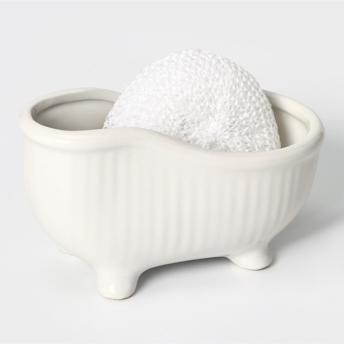 Подставка с губкой Доляна «Переплетение», 250 мл, цвет белый Подставка с губкой Доляна «Переплетение», 250 мл, цвет белый