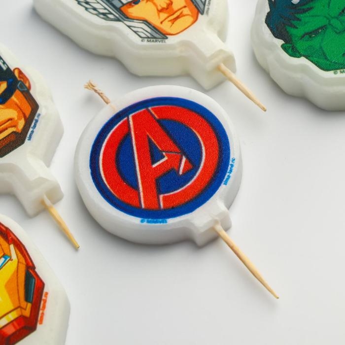 Свеча для торта Свеча для торта "С Днем Рождения!", 5 штук, Мстители