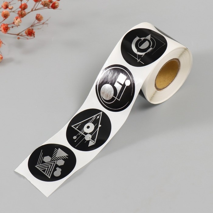 Наклейка бумага Наклейка бумага "Геометрия абстракция" тиснение серебро d=3,8 см 252 шт в рулоне