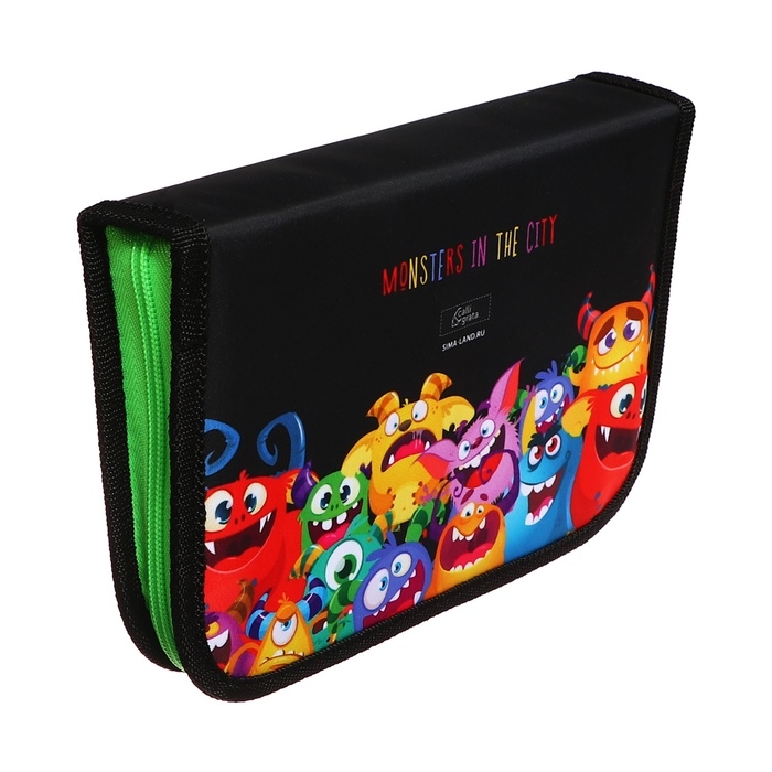 Пенал 3 секции, вкладка внутри, 140 х 210 х 40 мм, тканевый, Calligrata TOP Block  Пенал 3 секции, вкладка внутри, 140 х 210 х 40 мм, тканевый, Calligrata TOP Block "Монстрики"