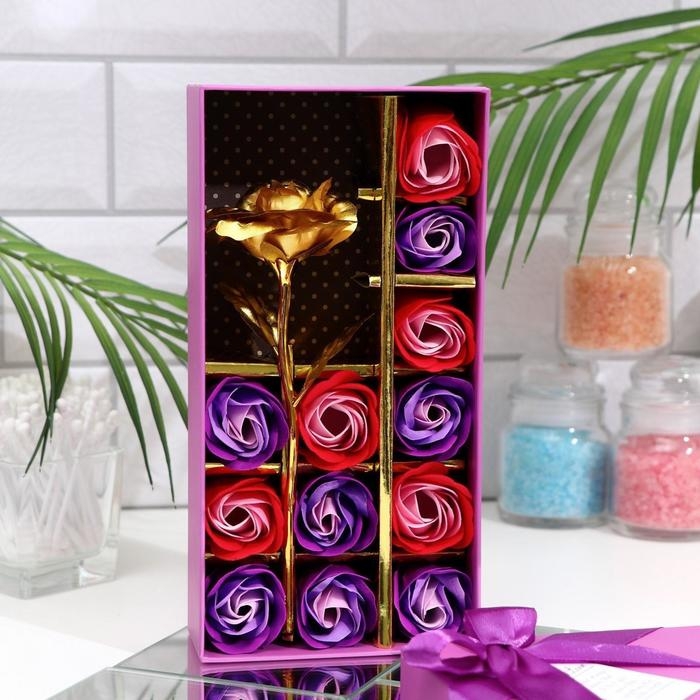 Мыльные розочки цветных оттенков и золотая роза, набор Мыльные розочки цветных оттенков и золотая роза, набор