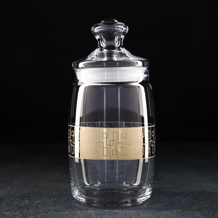 Банка для сыпучих продуктов «Геометрия», 1,1 л, с гравировкой и напылением, цвет напыления золотой Банка для сыпучих продуктов «Геометрия», 1,1 л, с гравировкой и напылением, цвет напыления золотой