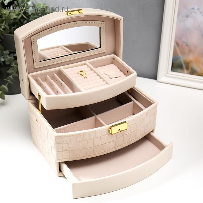 Шкатулка кожзам для украшений  Шкатулка кожзам для украшений "Сливки. Глянец и питон" 13х21,5х15 см