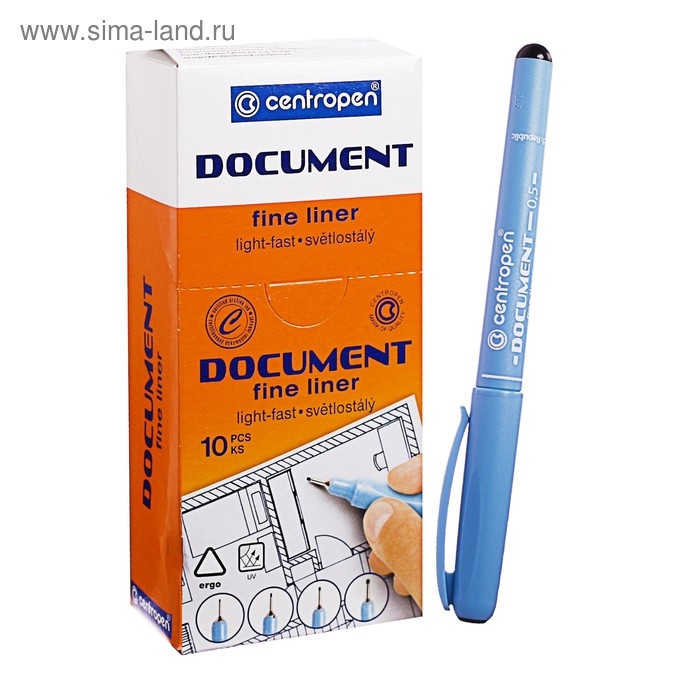 Ручка капиллярная, 0.5 мм, Centropen  Ручка капиллярная, 0.5 мм, Centropen "Document" 2631, черная, длина письма 500 м, картонная упаковка