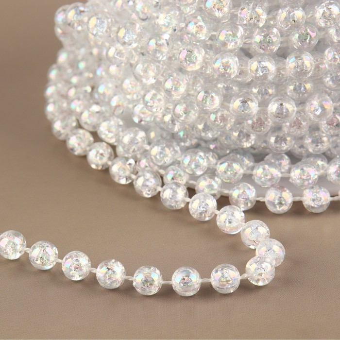 Бусы на нитях, с голографией, круглые, 6 мм, 9 ± 1 м, цвет прозрачный Бусы на нитях, с голографией, круглые, 6 мм, 9 ± 1 м, цвет прозрачный