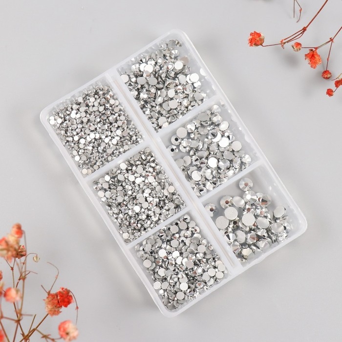 Декор для творчества стекло Декор для творчества стекло "Стразы. Серебро" d=2-4,8 мм н-р 1188 шт 6х8х1,5 см