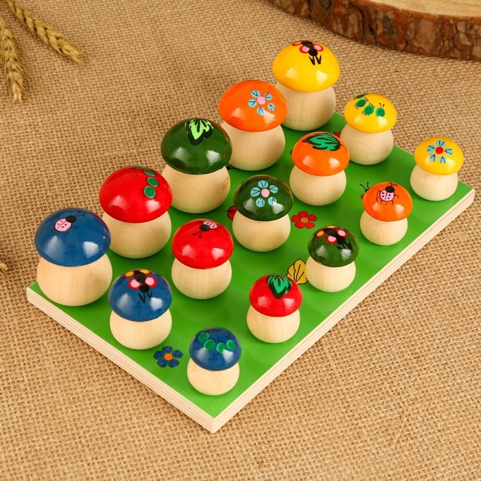 Набор для развития логики «Грибочки», 15 шт по 2-4,5 см, доска 12х24 см Набор для развития логики «Грибочки», 15 шт по 2-4,5 см, доска 12х24 см