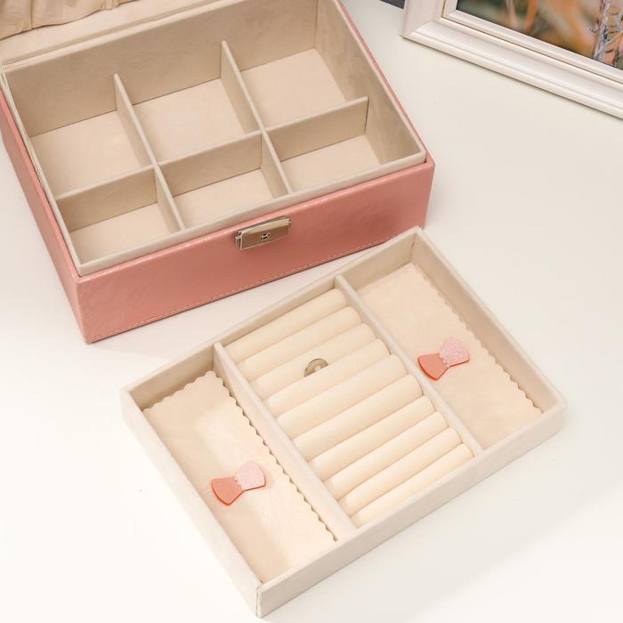 Шкатулка кожзам для украшений  Шкатулка кожзам для украшений "Цветочное кружево" розовая 9,5х16х22 см