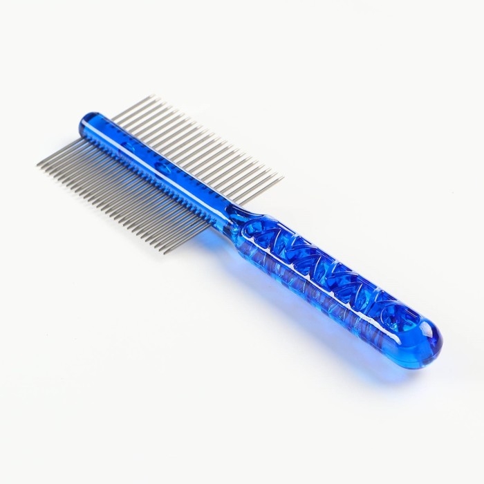 Расчёска для шерсти  Расчёска для шерсти "Пузырьки" двухсторонняя, прозрачная, 19,5 х 5,6 см, синяя