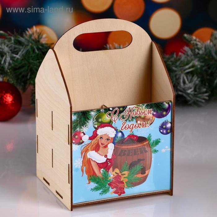 Ящик под пиво  Ящик под пиво "С Новым годом!" снегурка с бочкой