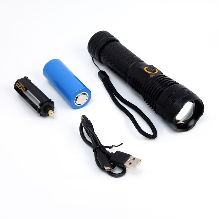 Фонарь ручной аккумуляторный, 10 Вт, 3500 мАч, светодиод P50, IP66, 16.5 х 4.2 х 3.4 см, USB Фонарь ручной аккумуляторный, 10 Вт, 3500 мАч, светодиод P50, IP66, 16.5 х 4.2 х 3.4 см, USB