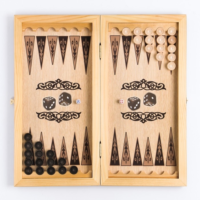 Нарды деревянные большие, настольная игра "Тигр", 40 x 40 см, с полем для игры в шашки