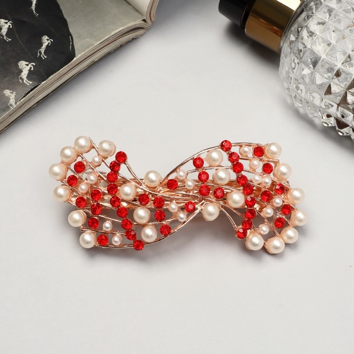 Заколка-автомат для волос Заколка-автомат для волос "Гелая" волна, 9 см, бело-красный