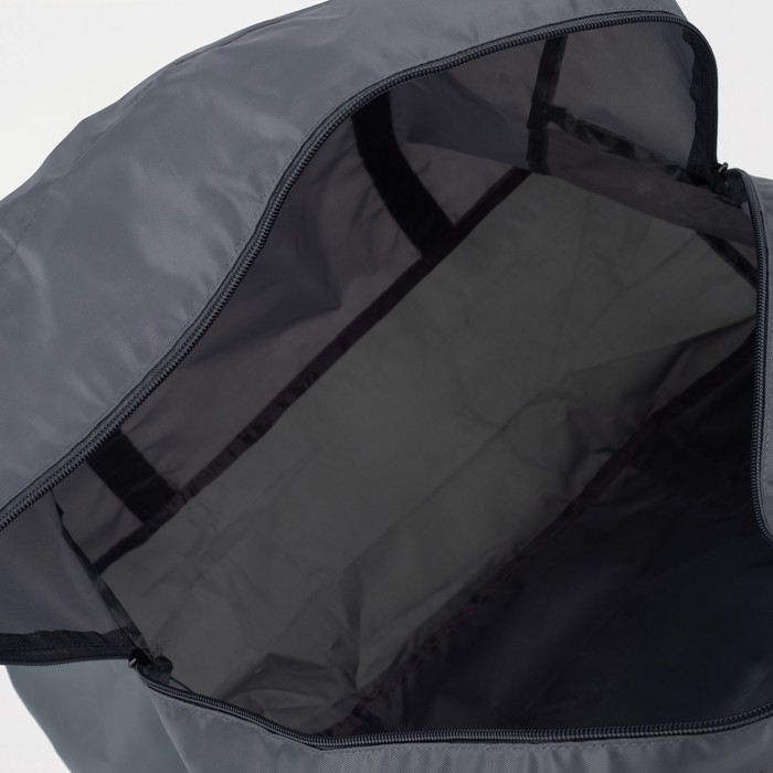 Сумка дорожная на молнии, складная в косметичку, наружный карман, держатель для чемодана, цвет серый/голубой