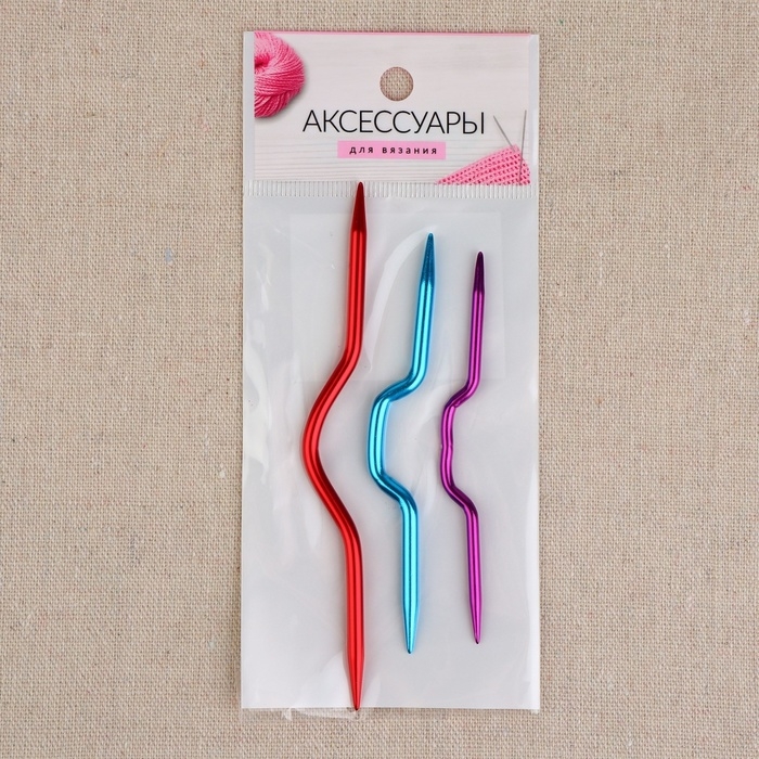 Набор вспомогательных спиц для вязания, алюминий, d = 2/3 мм, 9/10/12 см, 3 шт, цвет МИКС