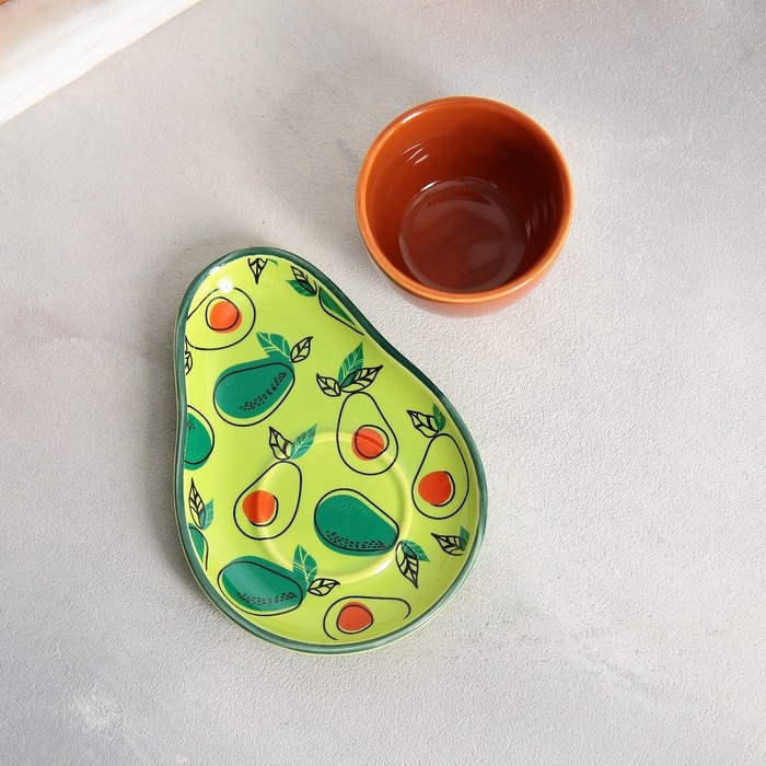 Чайная пара керамическая Persea, кружка 100 мл, блюдце 14х10 см, цвет зелёный-коричневый Чайная пара керамическая Persea, кружка 100 мл, блюдце 14х10 см, цвет зелёный-коричневый