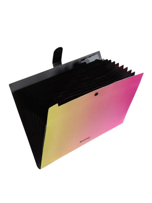 Папка А4 Radiance, 12 отделений, 600 мкм, на кнопке, желтый/розовый градиент