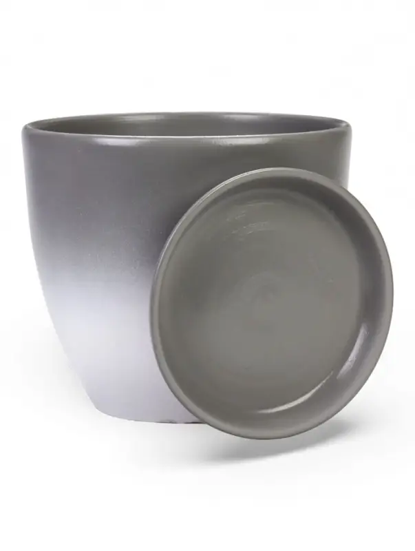 Горшок цветочный с поддоном 5 л, d122/h19,5 см серый керамика, Горшок цветочный с поддоном 5 л, d122/h19,5 см серый керамика, "Туман" (М)