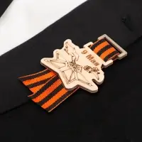Значок деревянный «9 Мая!», с георгиевской лентой