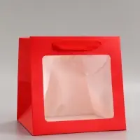 Пакет крафт с квадратным дном и окном, 20&times;20&times;20 см, красный
