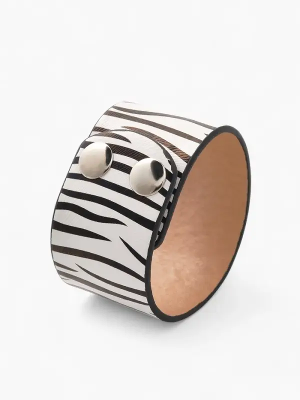 Браслет кожаный манжета &laquo;Сафари. Зебра&raquo;, L=23.5 см, широкий, чёрный, белый