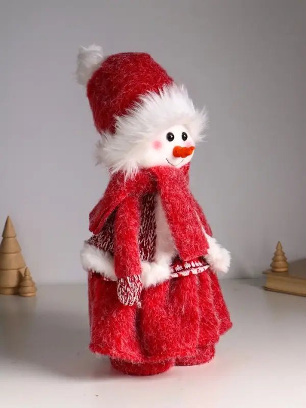 Кукла интерьерная "Снеговик-девочка в бело-красном наряде" раздвижная 44-65 см 22х14х44 см   1087329