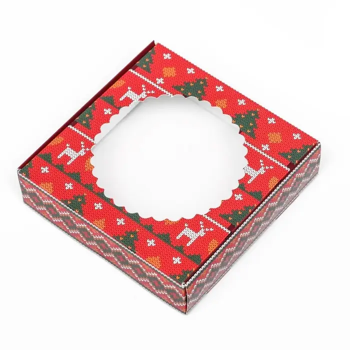 Подарочная коробка сборная с окном «Новогодний орнамент», 11.5×11.5×3 см