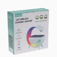 Колонка портативная - ночник, Bluetooth, беспроводная зарядка, часы, RGB-подсветка, 15 Вт, 3 А, белая