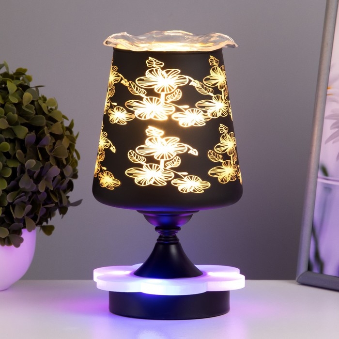 Аромалампа с подсветкой  Аромалампа с подсветкой "Цветы" E14 40Вт +RGB черный 12,5х12,5х23 см