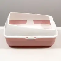 Лоток для кошек, 50.5&times;39&times;23 см, с сеткой и совком, пластик, розовый