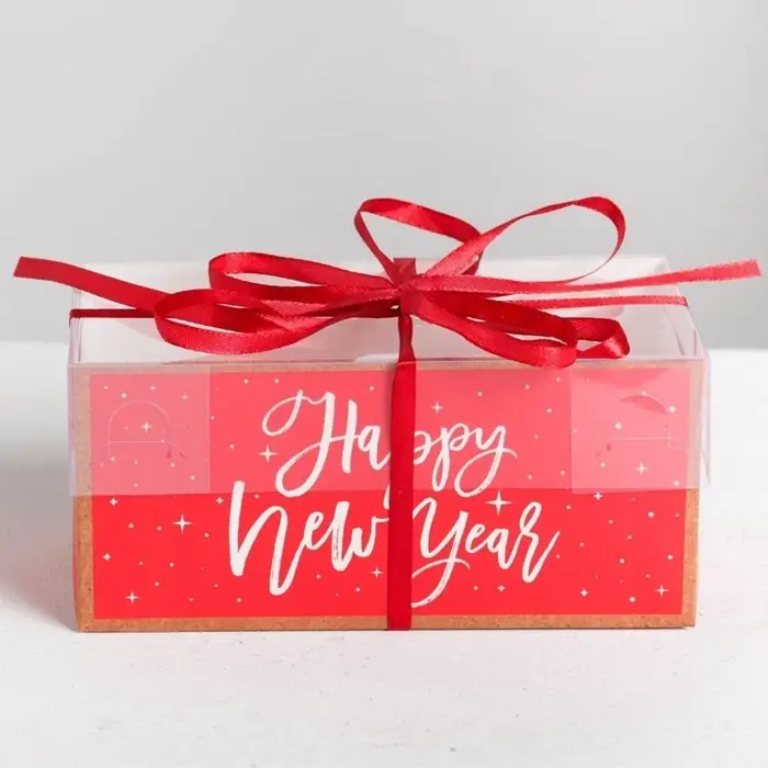 Коробка для капкейка Happy new year, Новый год, 16&times;8&times;7.5 см