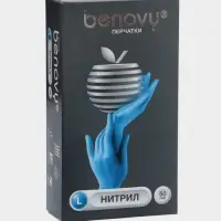 Перчатки Benovy нитриловые медицинские голубые 3 гр L 50 пар/уп