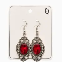 Серьги со стразми "Винтаж"  овал ажурный, цвет красный в чернёном серебре