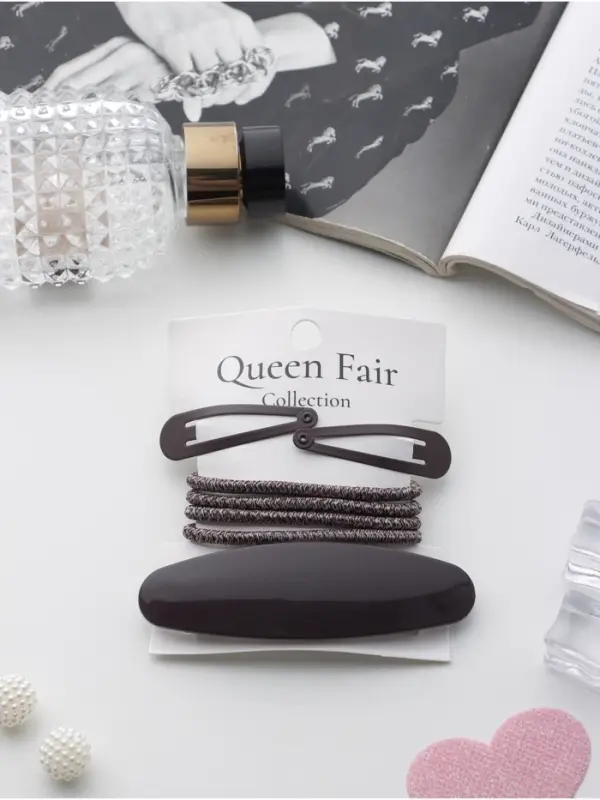 Набор для волос QF &laquo;Авиталь&raquo;, 4 резинки 6.5 см, заколка - автомат 9 см, 2 заколки 4.5 см, коричневый