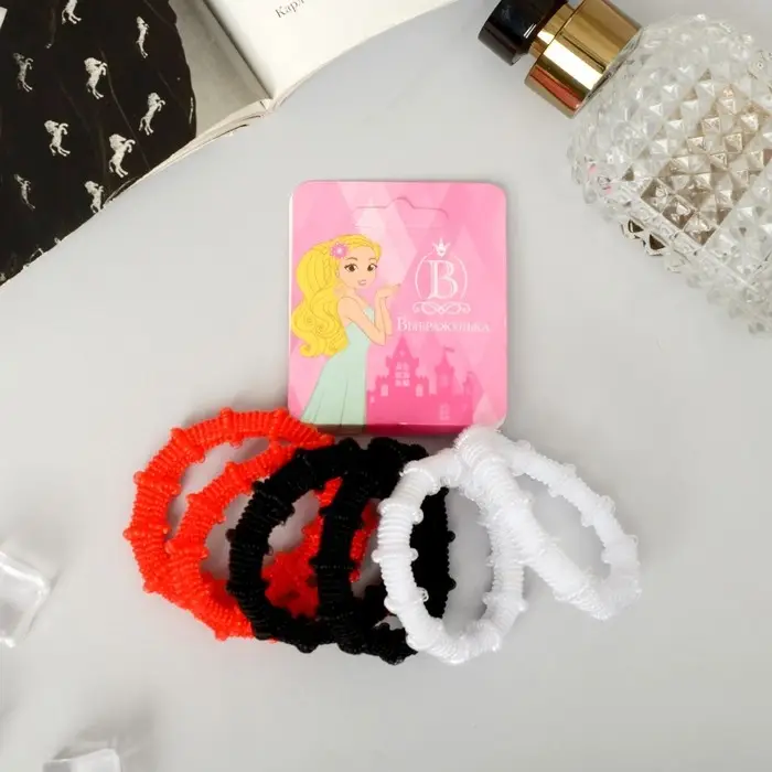 Резинка для волос Резинка для волос "Махрушка" (набор 6 шт) 4 см, белый, чёрный, красный