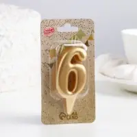 Свеча для торта &laquo;Цифра 6&raquo;, золотая, 5.5 см