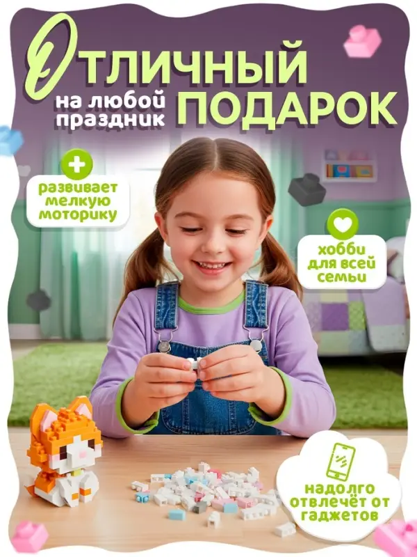 UNICON Конструктор UNICON Конструктор "MiniBlocks", 2 в 1, котик и собачка, 229 деталей