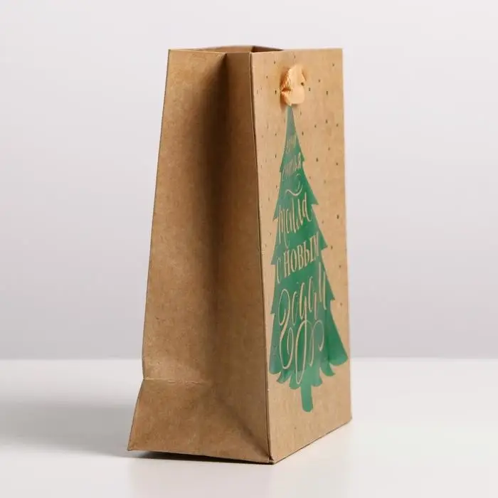 Пакет подарочный новогодний крафтовый «Ёлочка нарядная», S 12×15×5.5 см