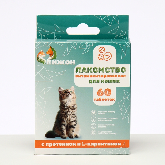 Лакомства  Лакомства "Пижон" для кошек, с протеином и L-карнитином, 60 табл.