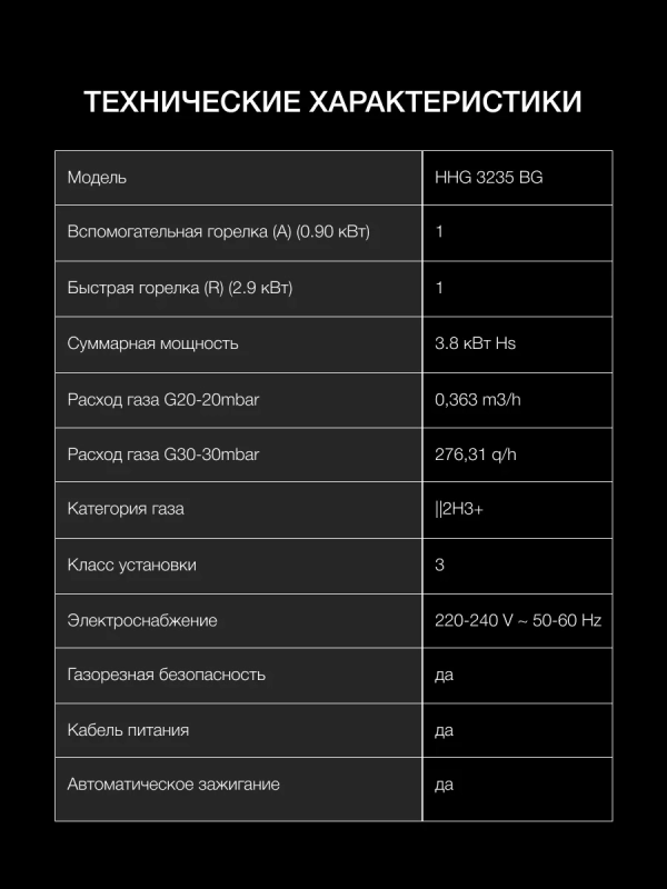 Газовая варочная поверхность HHG 3235 BG Газовая варочная поверхность HHG 3235 BG
