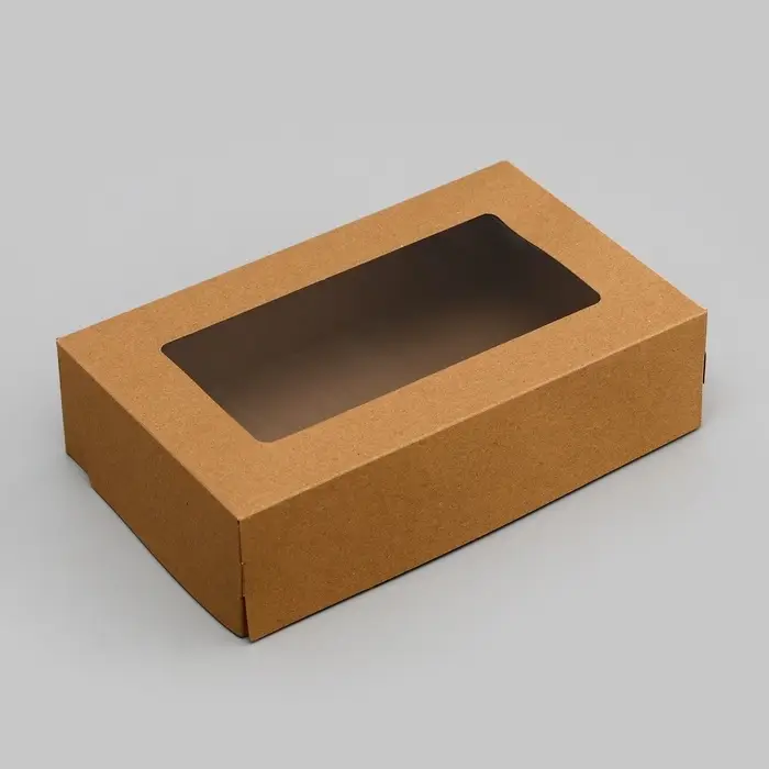 Упаковка для продуктов, крафт с окном, 23×14×6 см, 1.9 л