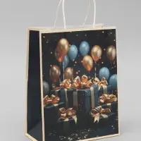 Пакет подарочный крафтовый &laquo;Подарки с золотым бантом&raquo; 27&times;22&times;11 см, 120 г/м&sup2;